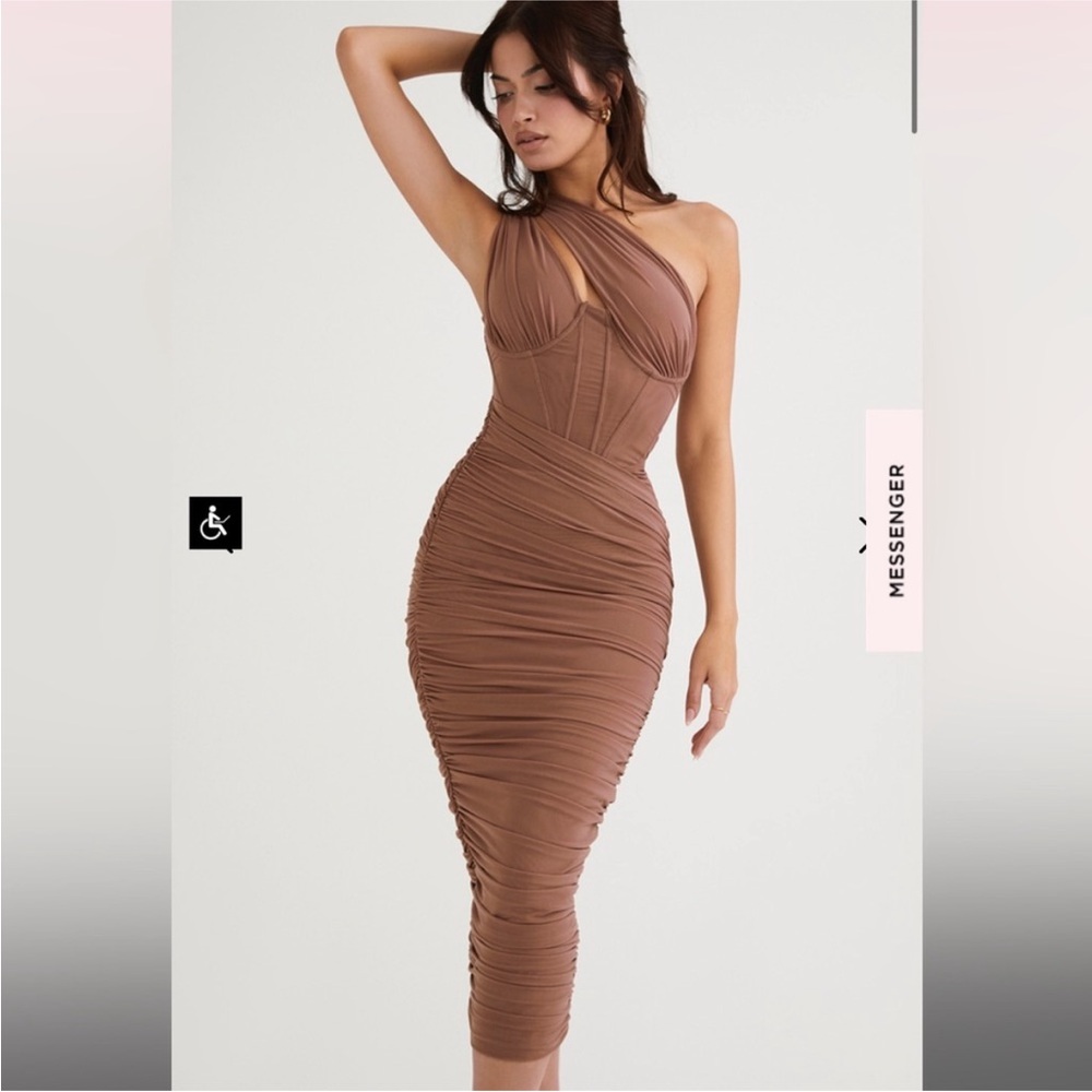 Valentina Mocha Asymmetrical Cut-out Midi Dress